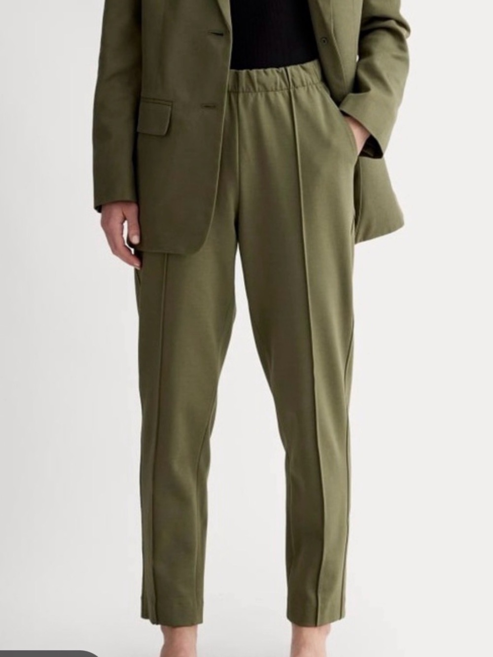 Everlane Olive Green Tailored Elastic-Waist Trousers